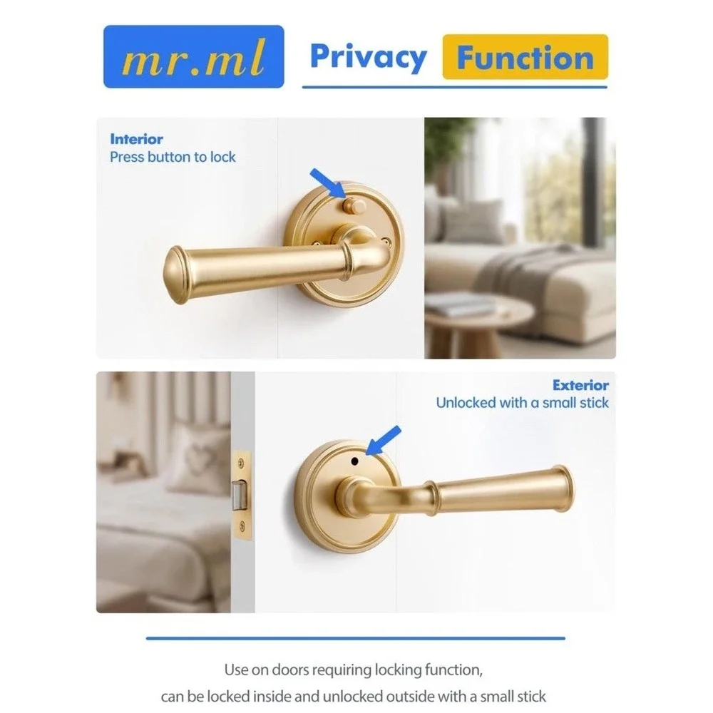 Brushed Gold Privacy Door Handle Interior Bedroom Bathroom Privacy Gold Door ...